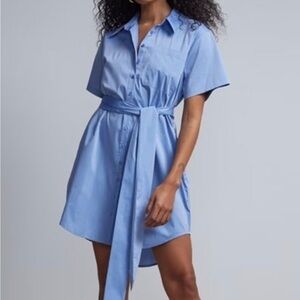 New York and Company belted short sleeve button down dress blue NWT work